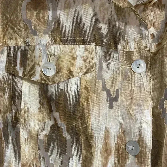 Ruby Rd cream tan & brown button down shirt - Picture 4 of 13